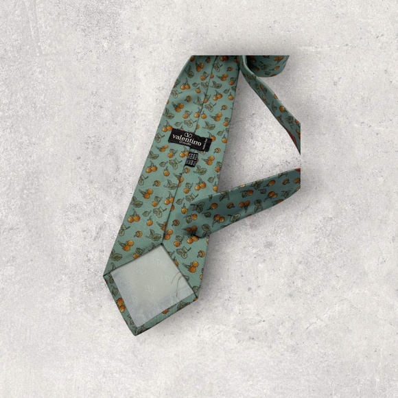 VALENTINO Green/Orange Floral Leaf Silk LUXURY Tie ITALY - Picture 5 of 6